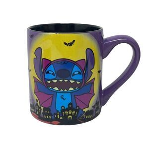 DISNEY VAMPIRE STITCH‎ HAPPY HALLOWEEN COFFEE MUG 14OZ BATS PURPLE BLACK Glitter